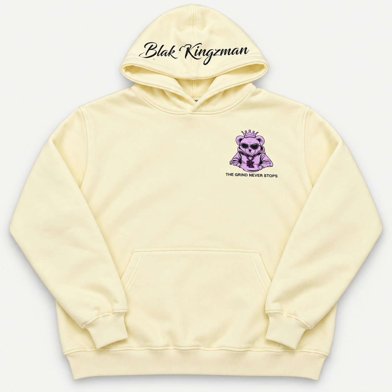 Blak Kingzman King Bear Hoodie in Cream — front view