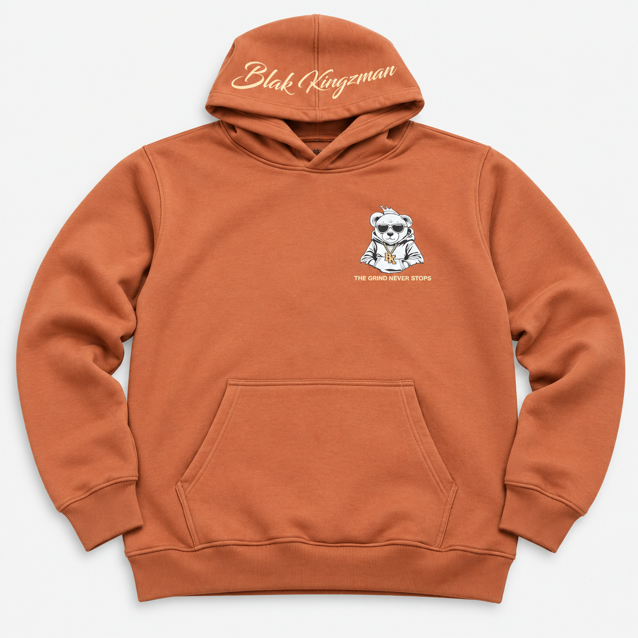 Blak Kingzman King Bear Hoodie in Brown — front view