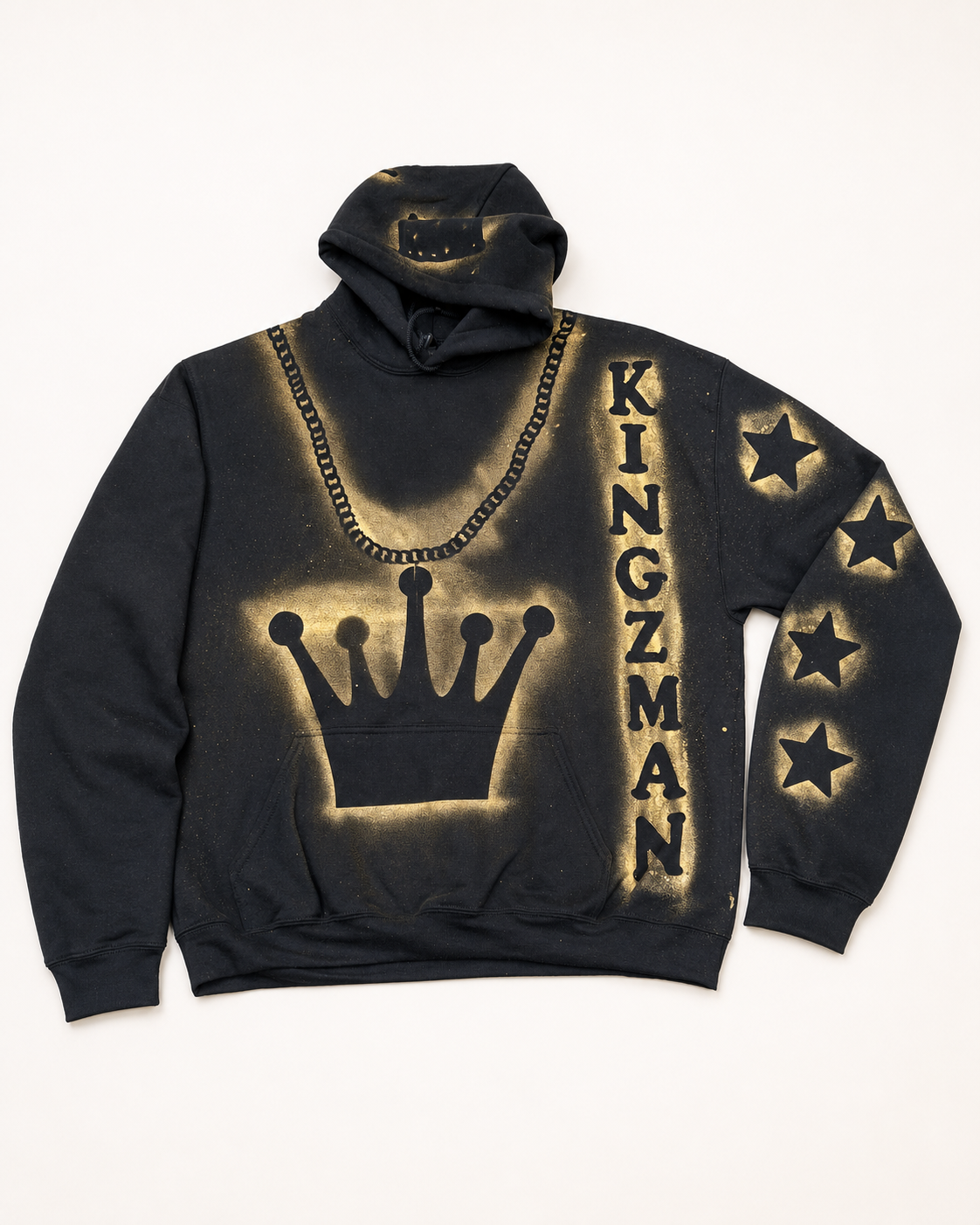 BLAK Spray-Paint Hoodie – black/gold crown KINGZMAN front