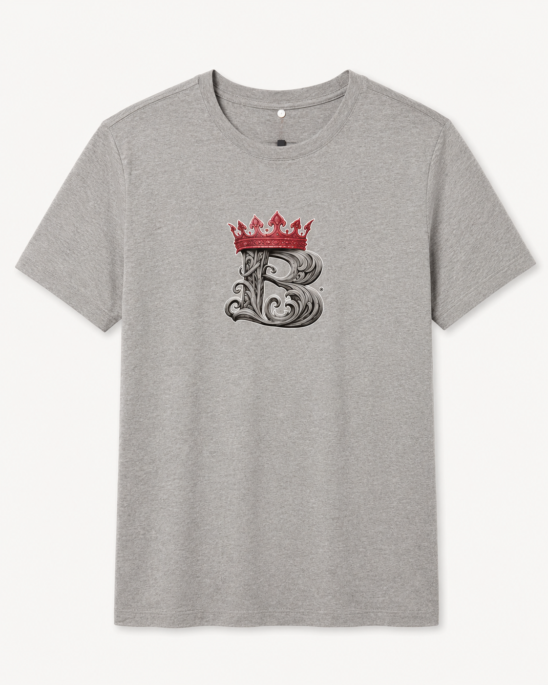 Crowned B Graphic Tee Grey – red crown ornate B front