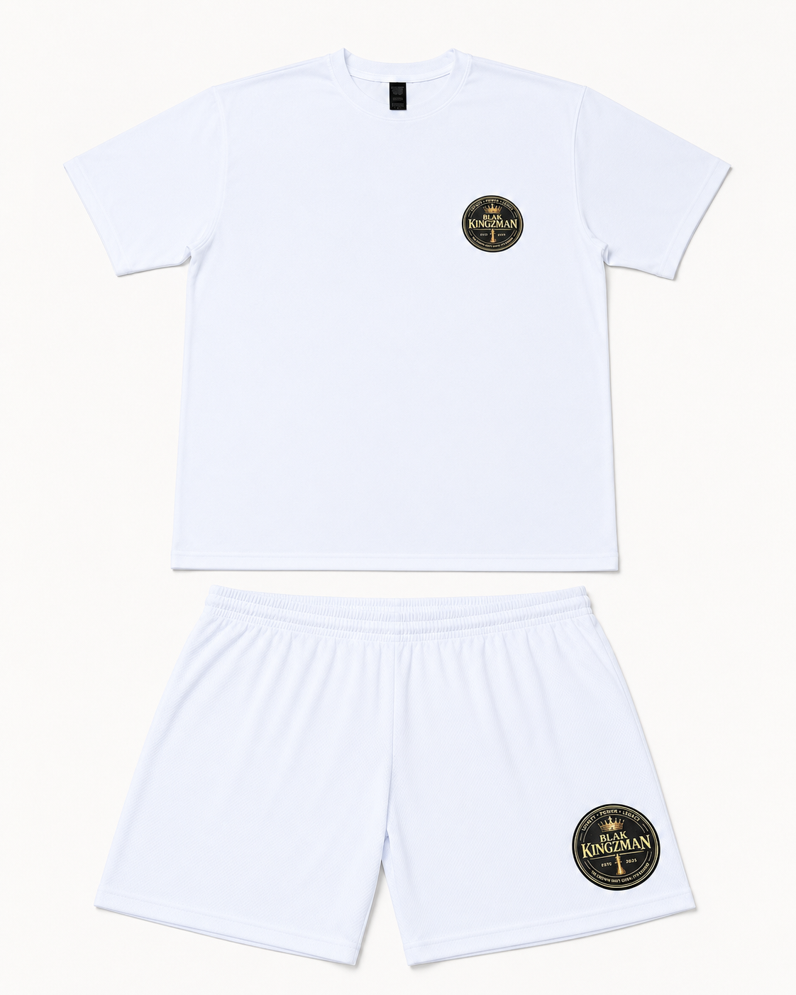 Kingdom Crest Short Set White – white BK seal tee + shorts front